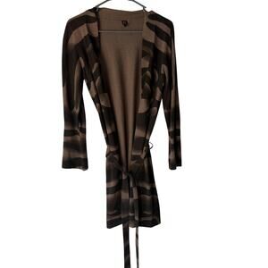 Ava Sweater Y2k Small‎ Brown Black Belted Cardigan Tie Waist Long Grunge Fall